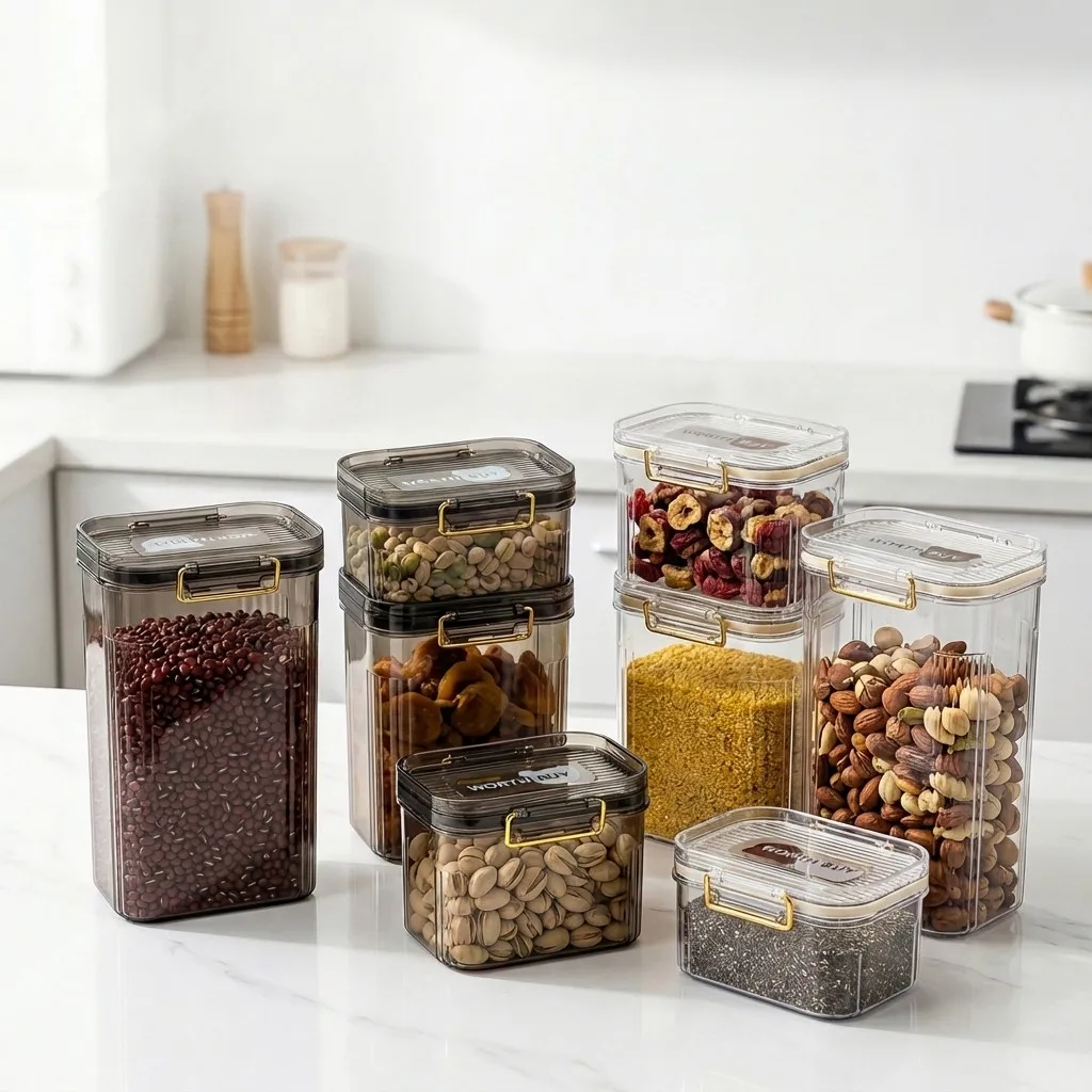 Food Storage With Dividers - Hava Geçirmez Kapaklı, Şeffaf, Üst Üste